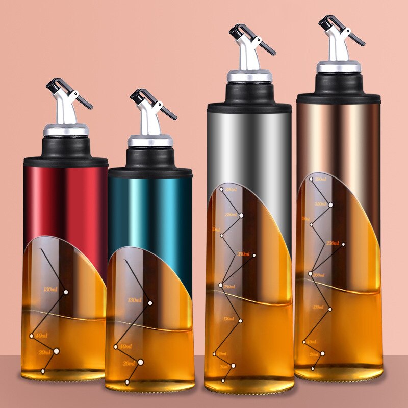 380/650ml Glass Oil Bottle Cooking Seasoning Sauce Storage Bottle Olive Oil Vinegar Dispenser Pouring Spouts Kitchen Accessories