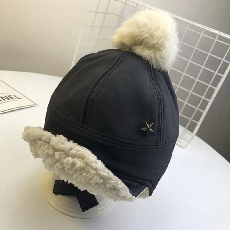 Orecchio caldo Cappello Del bambino di Inverno per I Bambini Pompon di Pelliccia Accessori Infantili Del bambino Del bambino Delle Ragazze Dei Ragazzi Del bambino Della Ragazza del Ragazzo del Cappello del Cofano cap cofano Enfant: stile 2 nero