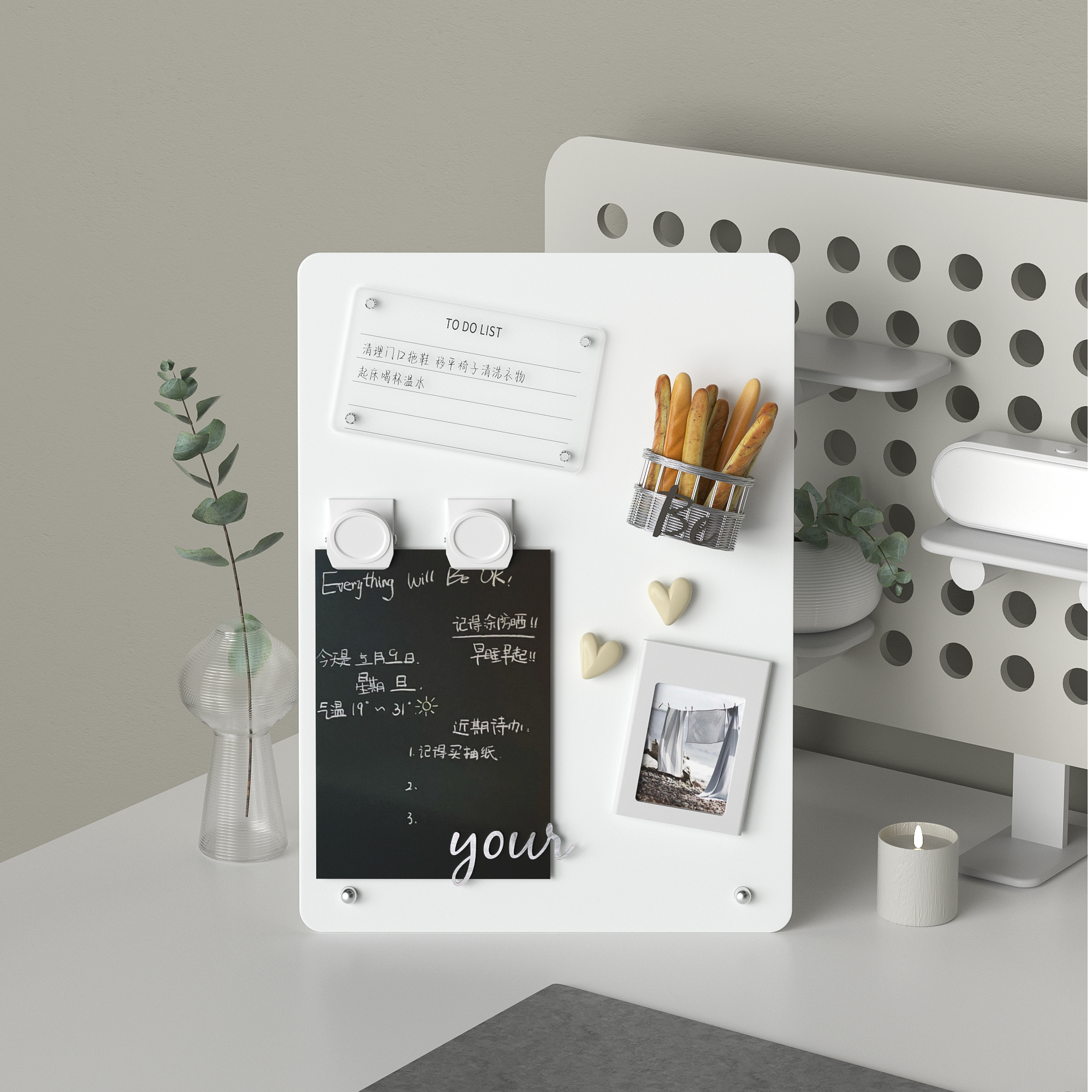 Magnetisch prikbord met standaard Magnetisch bord voor tafelblad met magnetische klem Metalen bord voor magneten Display