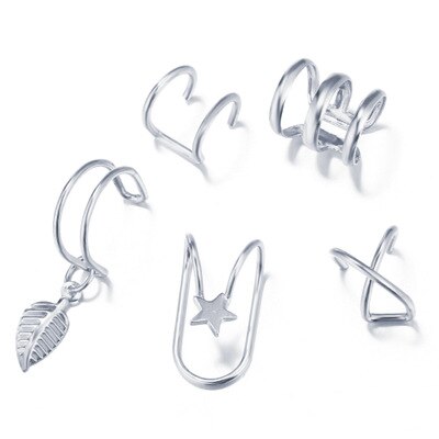 5579 Han Zhishang Europe and America U-shaped pierced ear 9 piece set retro simple alloy golden ear: Rhodium Plated