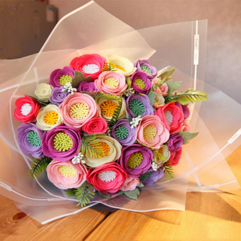 1pc ramo de flores artificial Kit de fieltro tela no tejida material de embalaje DIY artesanía costura de cumpleaños decoración para el hogar