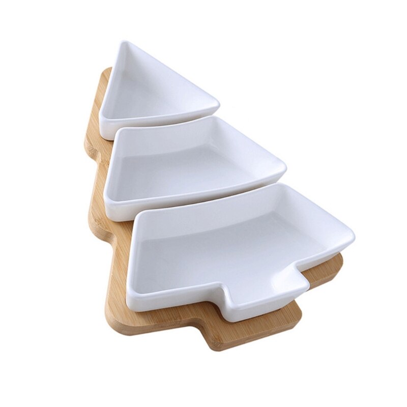 Keramische Bamboe Hout Kerstboom Partitie Plaat Snack Schotel Fruitschaal Schotel