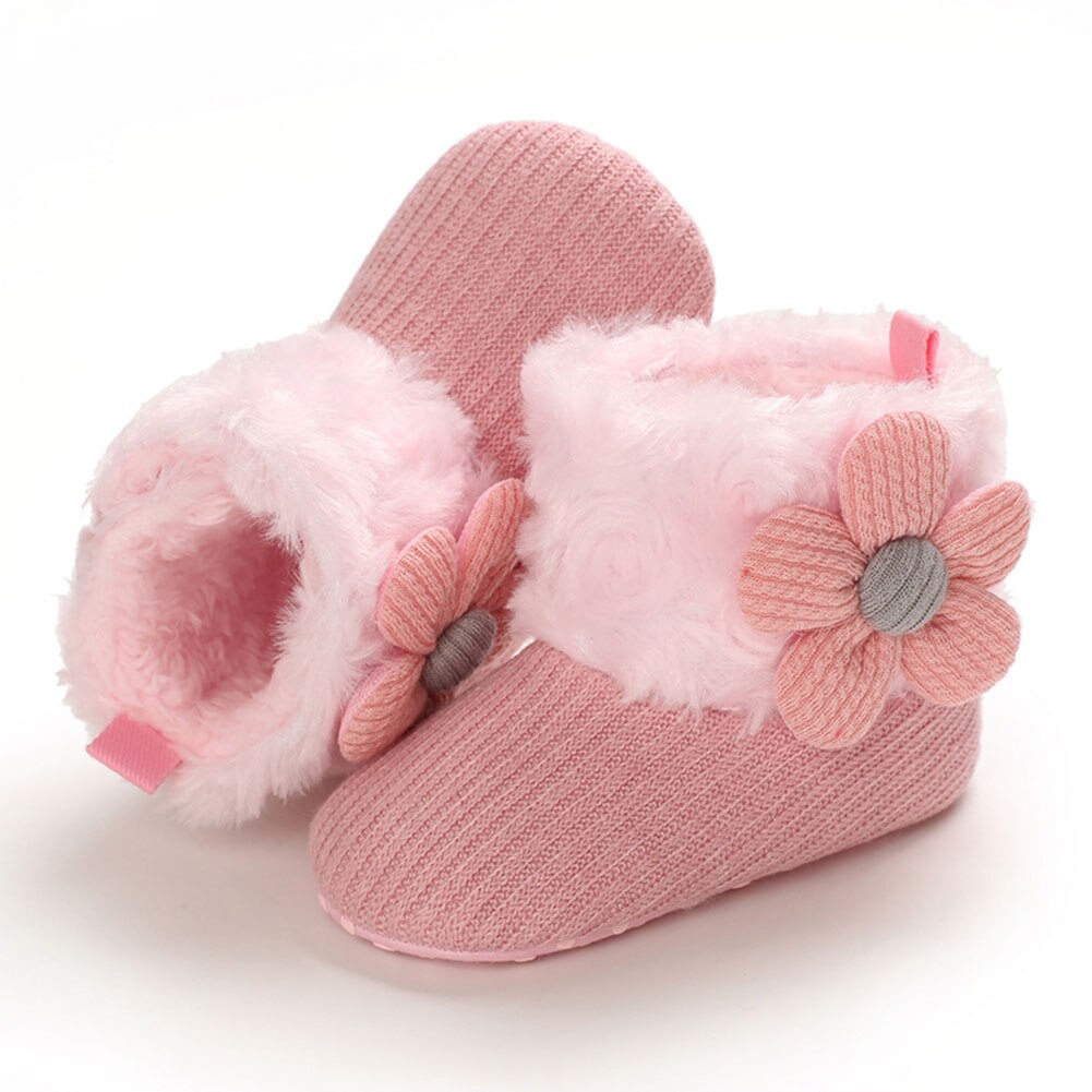 Kleines Baby Mädchen Winter Schnee Stiefel Weiche Faux Pelz betroffen Blume Booties Anti-Unterhose Kleinkind Prewalkers: A / 0-6 Monate