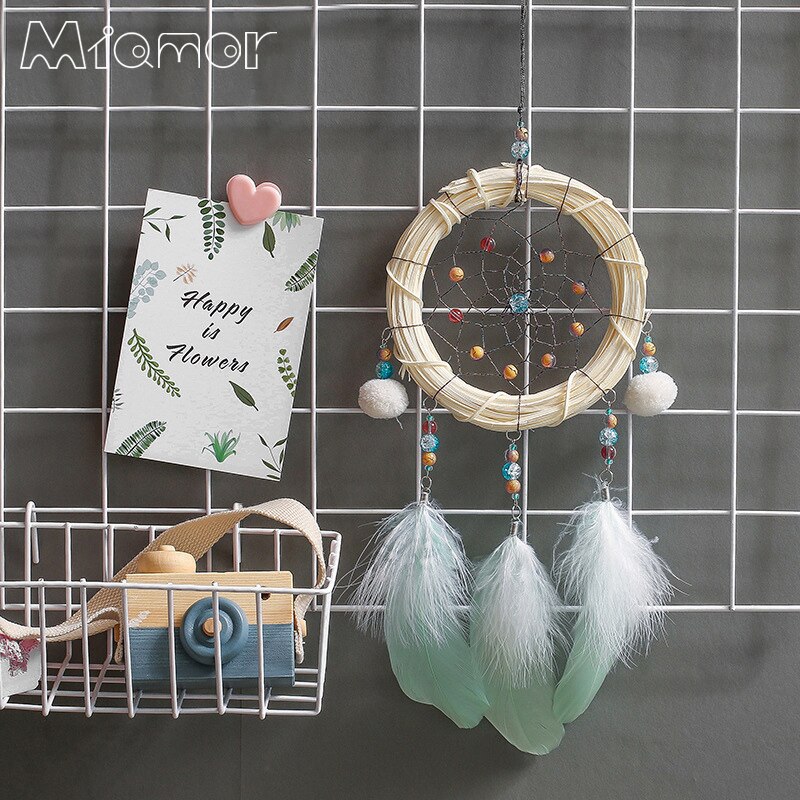 MIAMOR – attrape-rêve en rotin avec anneau lumineux et pompon, décoration murale suspendue, pendentif pour chambre d&#39;enfant, AMOR00149
