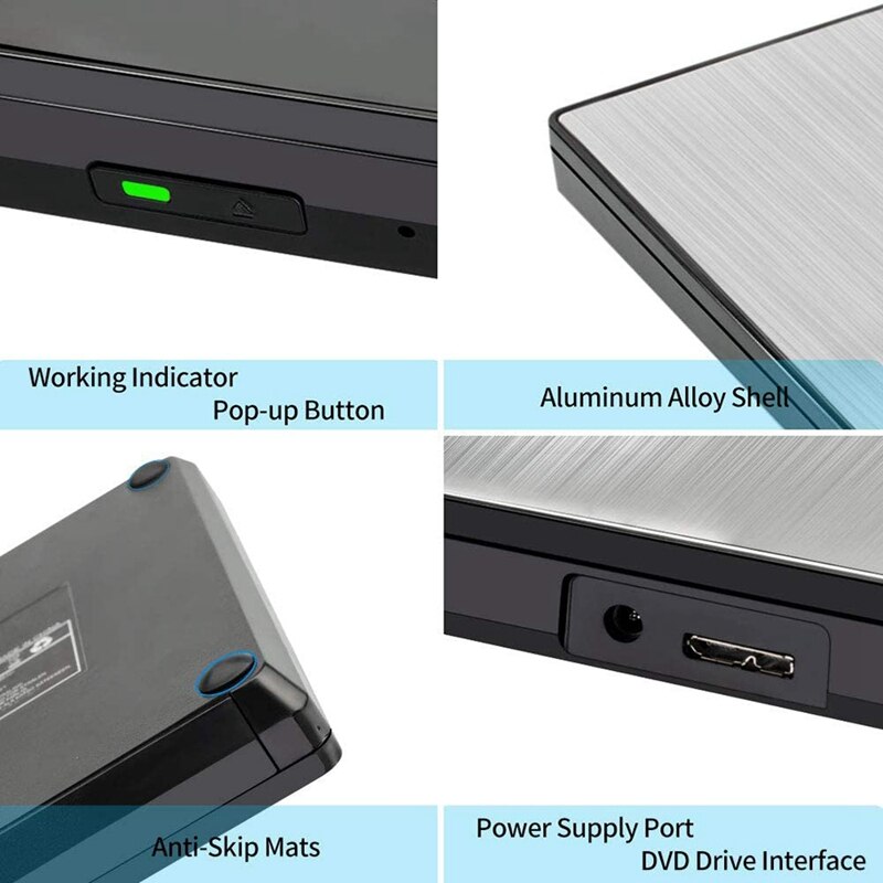 Reproductor de DVD y CD externo, unidad de DVD, USB 3,0, tipo C, para portátiles, Windows y Linux