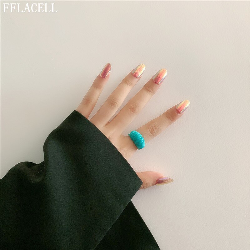 FFLACELL , nueva de Corea, anillos abiertos irregulares pintados a mano con Anillos geométricos de aceite de goteo colorido a la para mujer, joyería de: 4