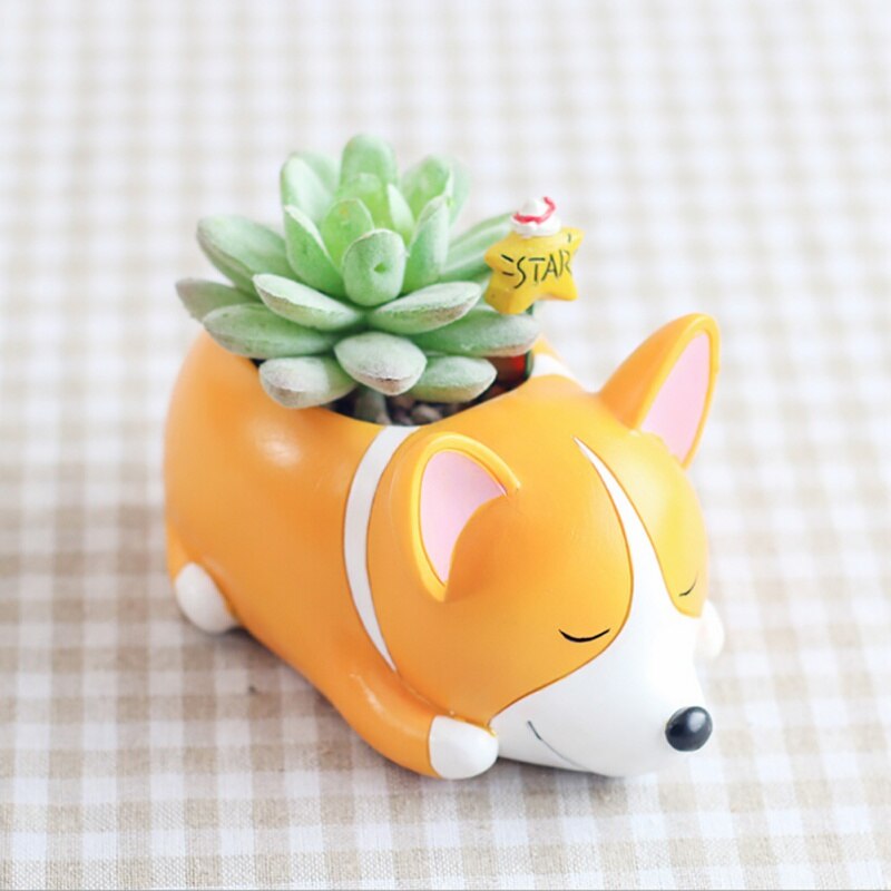 Cartoon Dogs Flower Vase Puppy Resin Planter for Succulents Cute Corgi Flower Pot Desktop Garden Bonsai