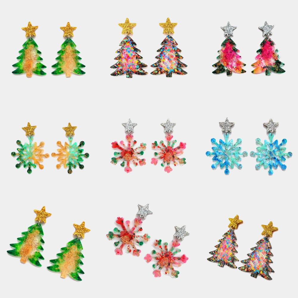 Miwens Unieke Hars Kerstboom Dangle Oorbellen Voor Vrouwen Kleurrijke Acryl Sneeuwvlok Verklaring Hanger Oorbellen Lady Sieraden