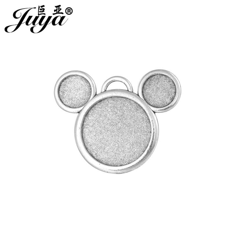 20PCS Lovely Mouse Pendant Cabochon Base 25mm Tray Charms For DIY Necklace Jewelry Making Findings Crafts Supplies Accessories: Antique silver