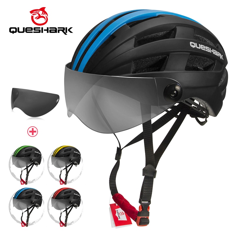 QUESHARK Männer Frauen Ultraleicht Radfahren Helm MTB Rennrad Fahrrad Motorrad Reiten Abnehmbare transparent Objektiv Sicher Kappe QE116