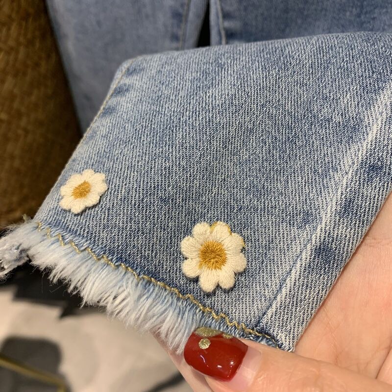 Baby Meisjes Jeans Casual Elastische Taille Kids Denim Broek Koreaanse Daisy Jeans Voor Meisje 1-7 jaar Kind Broek