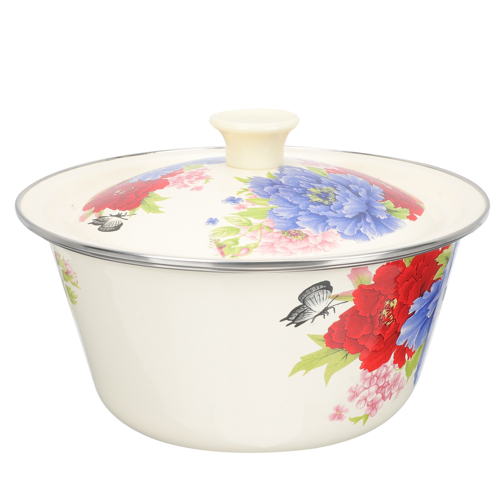 Multi-purpose Enamel Basin Retro Style Basin with Lid Kitchen Egg Mixing Bowl