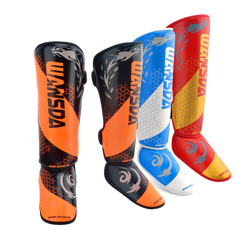 1 Pair Adults Kids Boxing Shin Guard Taekwondo Ankle Support Sanda Muay Thai MMA Kickboxing Equipment Karate Leg Protectors