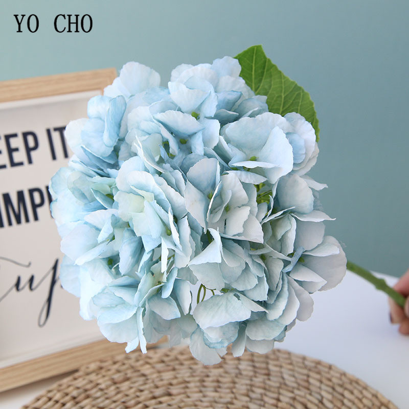 YO CHO-Flor de hortensia Artificial, rama única, Hortensia de seda, ramo de novia, decoración de en casa, planificador de flores de boda