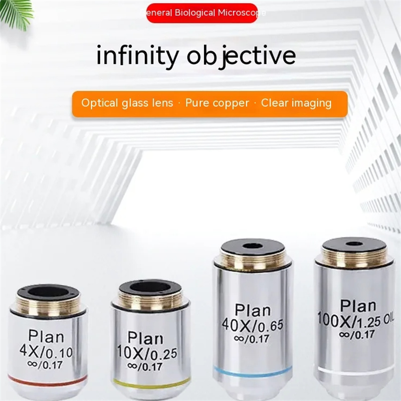 Objetivo acromático de 4X, 10X, 20X, 40X, 60X, 100X, piezas de objetivo de microscopio Universal Oip Infinite