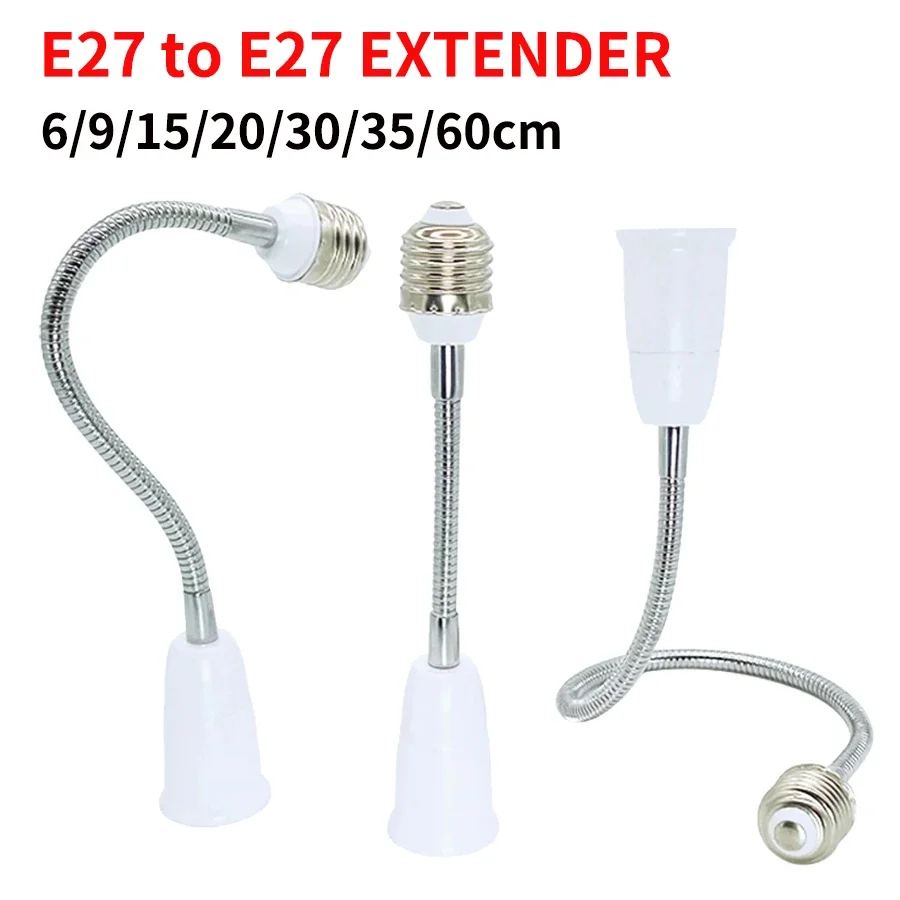 E27 to E27 Flexible Bulb Socket Extender E27 Lamp Rotating Base Lamp Holder 110V 220V Extension Converter 6/9/15/20/30/35/60cm