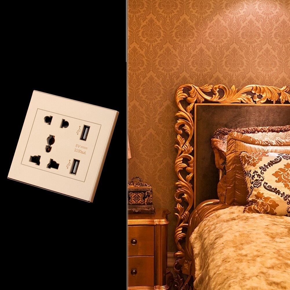 Dual USB Port Wall Socket 5 Hole Square Socket Multi Function Home Socket Panel Switch Panel Home Accessory