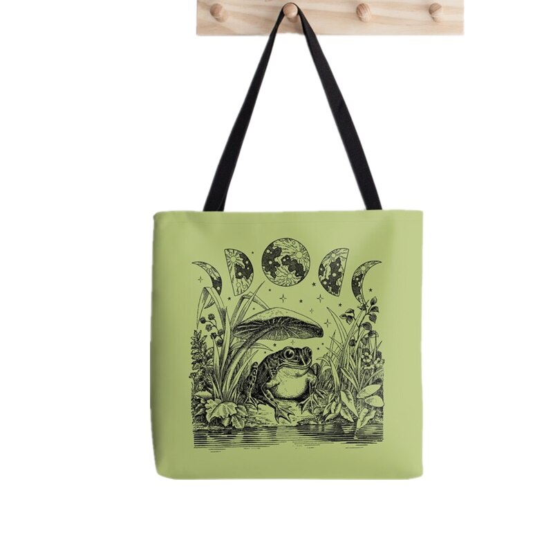 Borsa Shopper da donna The Sun Frog Tarot borsa Kawaii stampata Harajuku Shopping borsa Shopper in tela borsa da ragazza borsa a spalla Tote borsa da donna: F1391