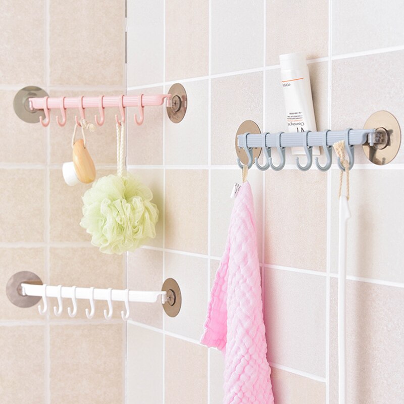 Toallero de pared para baño con 6 ganchos autoadhesivos, estantería para colgar sin clavos, colgadores para llaves con pasta fuerte, estante de almacenaje para Cocina
