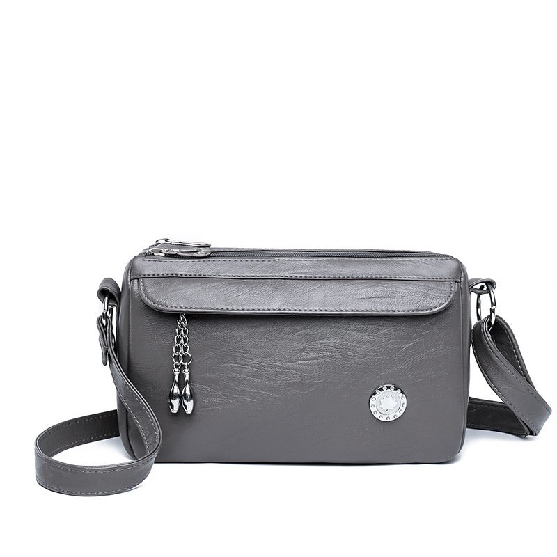 Famous Brand Casual Solid Color PU Leather Crossbody Bags for Women Ladies Shoulder Bag: Dark Gray