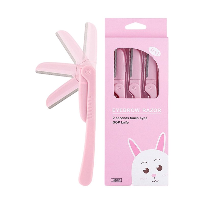 3 stks/set Roze Opvouwbare Wenkbrauw Trimmer Okselhaar Scheermes Schoonheid Gezicht Eye Brow Shaper Scheerapparaat Roestvrijstalen Messen Makeup Tools