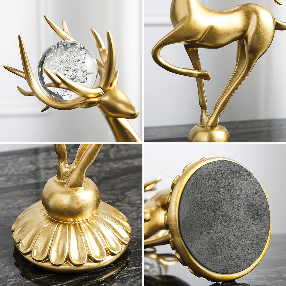 Deer Statue Figurines for Interior Crystal Ball Modern Home Decoration Living Room Decoration Desk Accessories Golden Craft