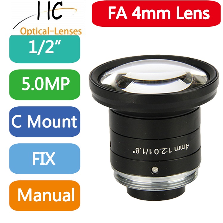 5MP F2.0 1/1.8Inch C Mount Manual Iris Lens 4mm 6mm 8mm 12mm 16mm 25mm 35mm 50mm 75mmFixed Focal Lightweight Machine Vision Lens