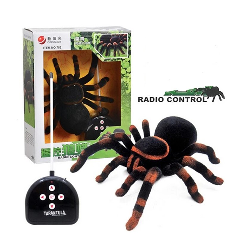 Electronic Pet Remote Control Simulation Spider Eyes Shine Black Spider Halloween RC Toy Tricky Prank Scary Toy