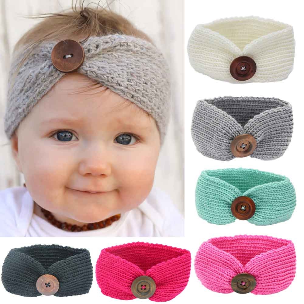 Baby Knitting Infant Kids Girl Button Hairband Baby Girls Head Wrap Hair Bands Ears Warmer Baby Headband Accessories 15