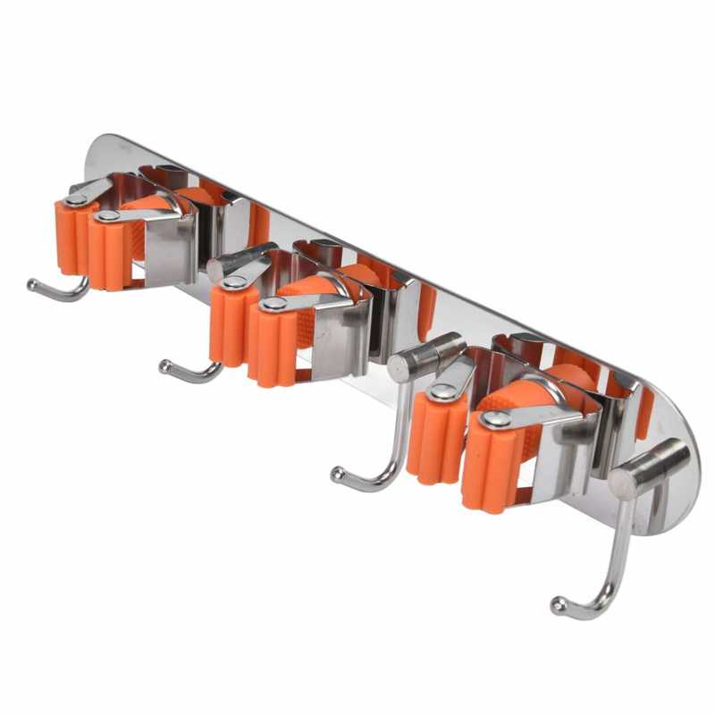 Broom Holder Broom Wall Mount Anti Slip with 3 Racks 4 Hooks for Home for Garden