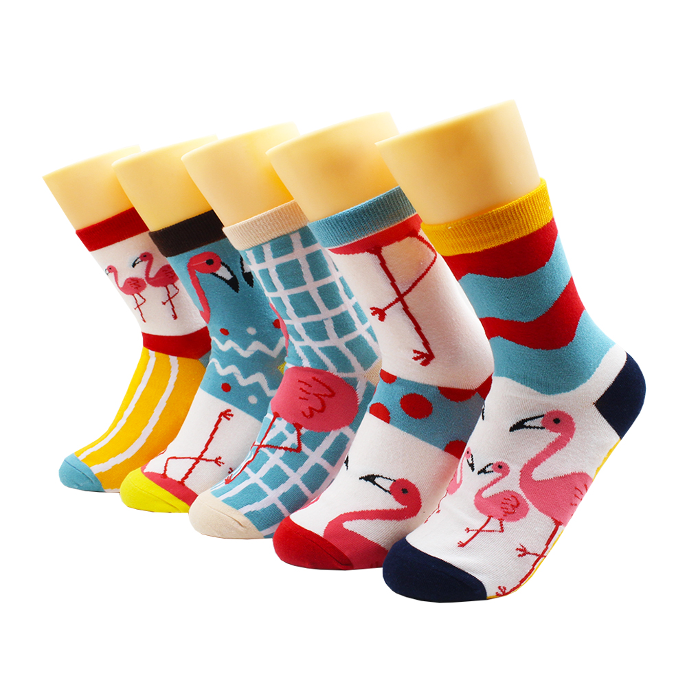 5 Pairs Harajuku Hip-Hop Animal Print Cotton Women Socks Korean Kawaii Cute Cartoon Cat Dog Duck Girl Socks: Gold