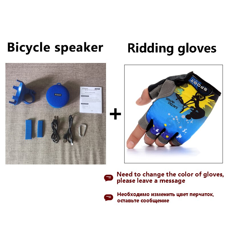 Altavoz bluetooth portátil para bicicleta al aire libre con ventosa, altavoz de ducha impermeable, llamada manos libres IPX7: Blue with gloves