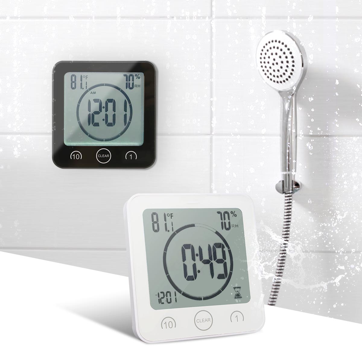 Digital väggklocka dusch temperatur bad väder väggklockor heminredning väggklocka sug väggstativ alarm timer  bb50wc