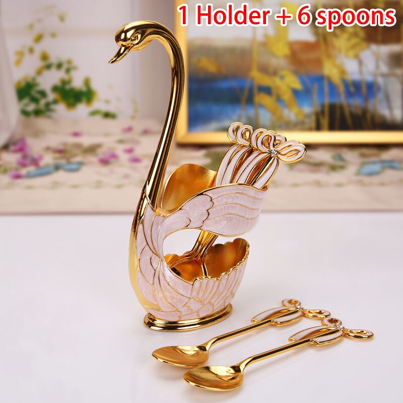 Stainless Steel Swan Fruit Base Holder Forks Salad Dessert Forks Coffee Spoon Cake Tableware Zero Waste Flatware Holder Cutlery