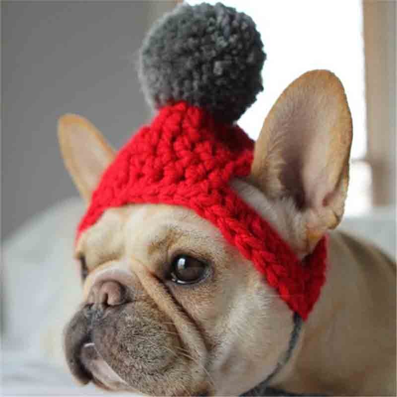 Søt linje ball form kjæledyr katt hund fest kostyme antrekk for bulldog vinter varm hund morsom katt pet lue cap: Rød