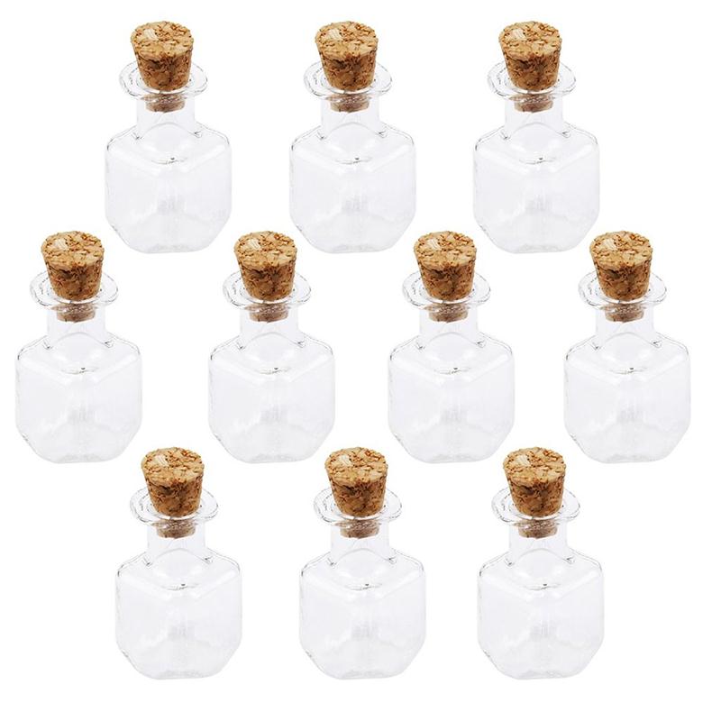 10pcs Clear Cubic Shape Mini Glass Bottles Jars With Cork Wish Note Craft Bottle: 3