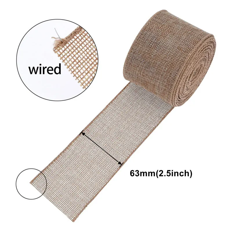 10 meter 63mm säckvävsband trådband enfärgat tygband för gör-det-själv-pyssel julklappsband krans festdekor