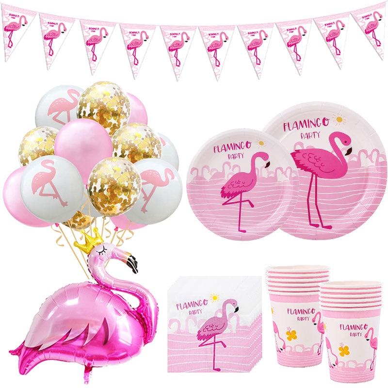 Pink Flamingo Disposable Tableware Tropical Party Summer Girl Birthday Wedding Party Supplies Flamingo Hawaii Hawaiian Party