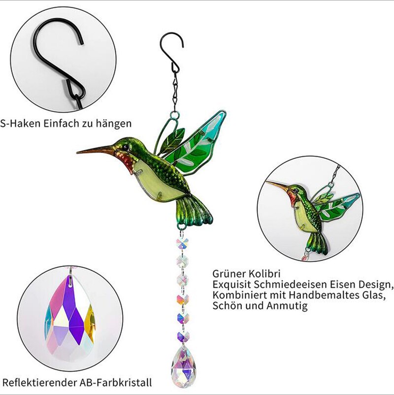 Stained Glass Window Hangings, Hummingbird Suncatchers Crystals for Windows,Clear Crystals Ball Prisms with Hummingbird Ornament