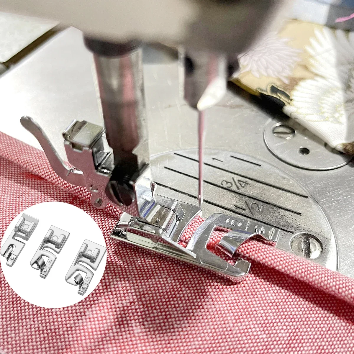 Accesorios de costura para máquina de coser, dobladillo enrollado estrecho, juego de prensatelas, herramientas de costura para el hogar, aro de bordado, 1/3 Uds., 3mm/4mm/6mm