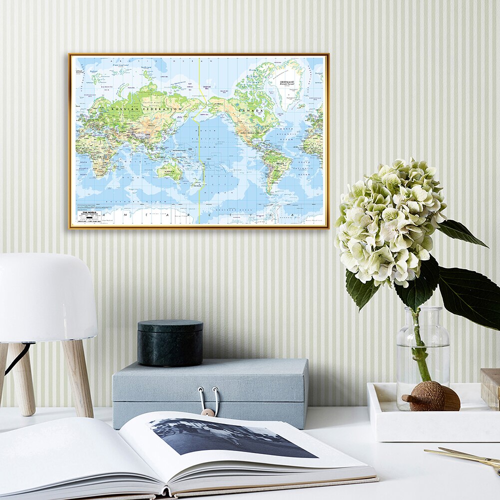 59*42cm Terrain Map of The World Study Supplies for Geographical Research Canvas Painting Wall Poster Classroom Home Decor