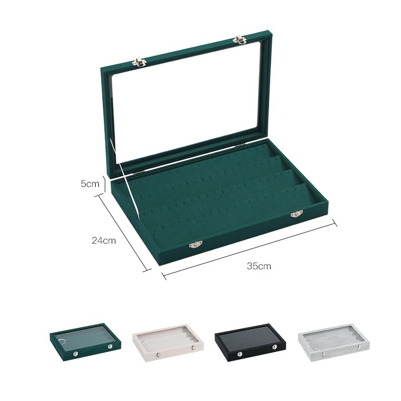 Boîte de rangement pour boucles d'oreilles, couvercle transparent en velours, 32 paires de boucles d'oreilles, plateau à clous, vitrine