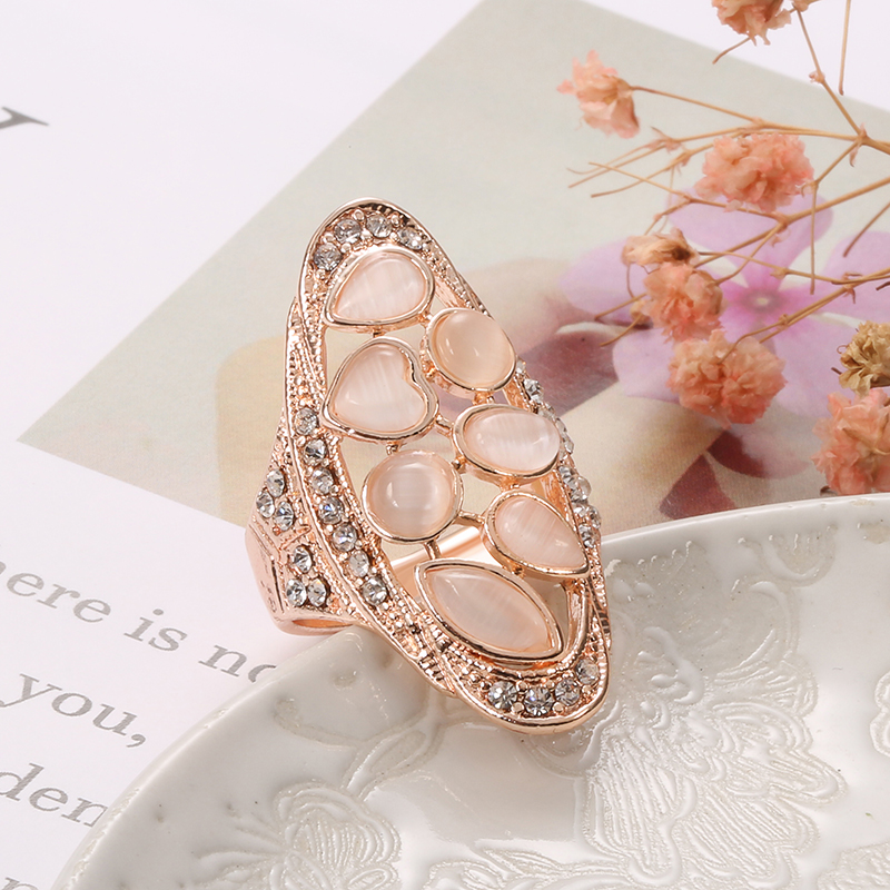 Wbmqda Luxe Mode Rose Goud Opaal Ringen Voor Vrouwen Kristal Instelling Trendy Creatieve Party Bruiloft Sieraden