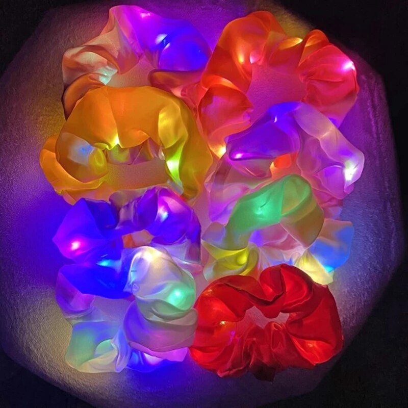 1pc LED Luminous Women Girls Hair Rope Flashing Ponytail Holder Light Up Elastic Hair Bands Hair Accessories Glow Party Supplies