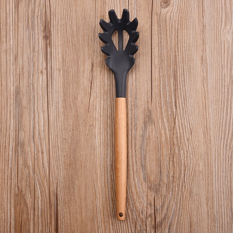 8-piece silicone kitchenware set with wooden handle nonstick silicone spatula kitchen tool silicone cooking kitchenware set: B