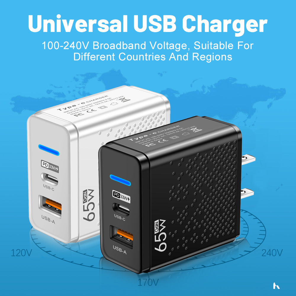 65W GaN Charger EU US Plug Adapter Laptop Fast Charging For iPhone USB Type C Quick Charger Mobile Phone USB Charger