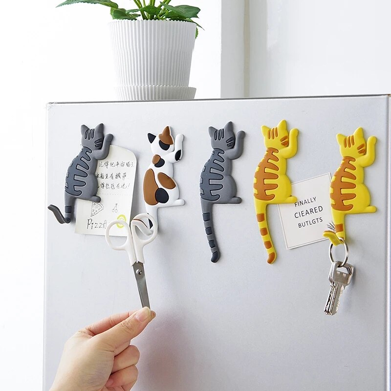 Multi-function Cartoon Cat Fridge Magnets Bendable Cat's Tail Magnetic Wall Mount Key Hanger Hooks Refrigerator Towel holder
