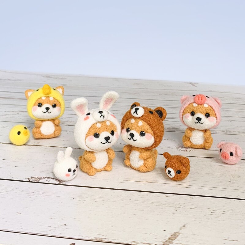 Wool Felt Craft Handmade Animal Toy 5 Styles of Dog Shiba Inu Needle Felted Animals DIY Material Package Christmas Felt Keychain