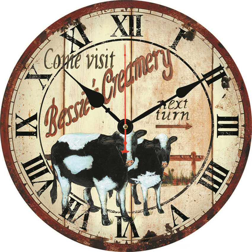 WONZOM Cute Cat Animal,Bread Wall Clocks,Vintage Dog Wall clock,Cow Wall Watches Home Decor,Kitchen Wall Clock: Cattle / 16inch(40cm)