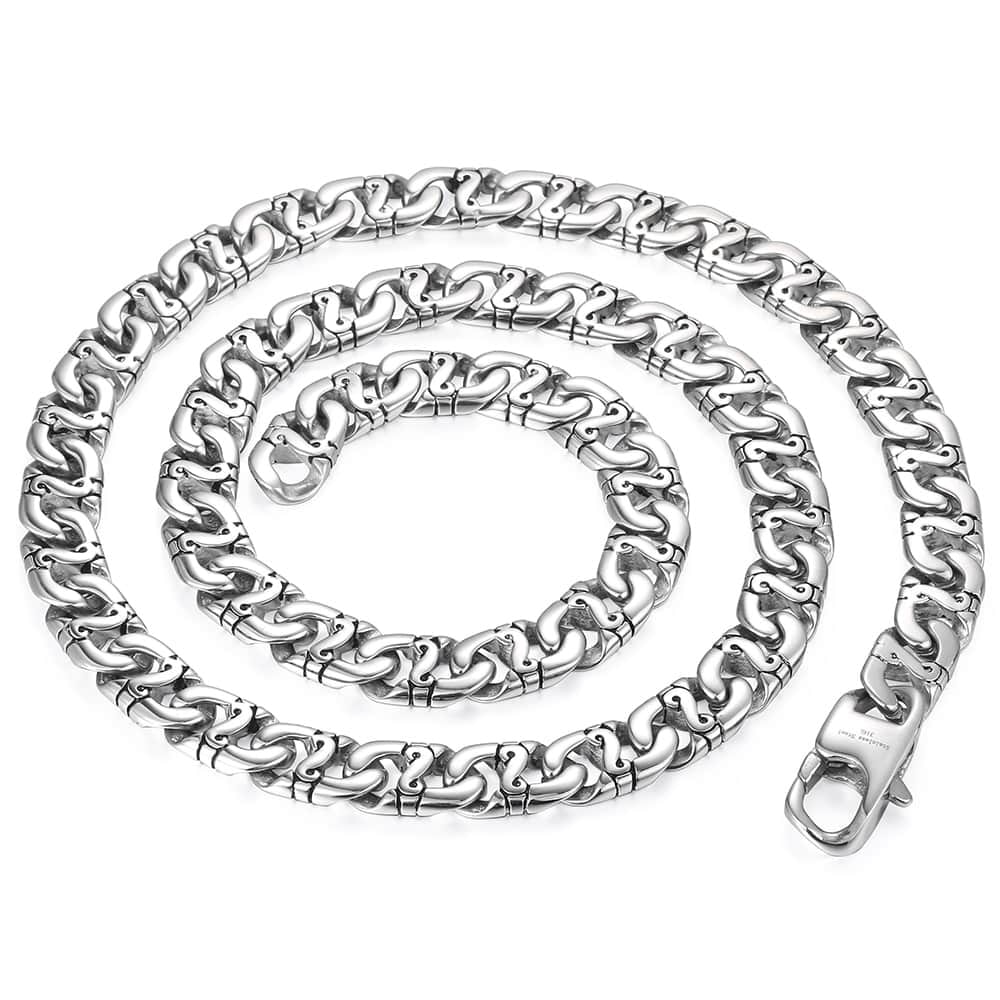 Davieslee Mens Necklace 316L Stainless Steel Biker Chain Necklaces for Men Silver Color Punk Jewelry 9.5mm 18-36inch LHN01
